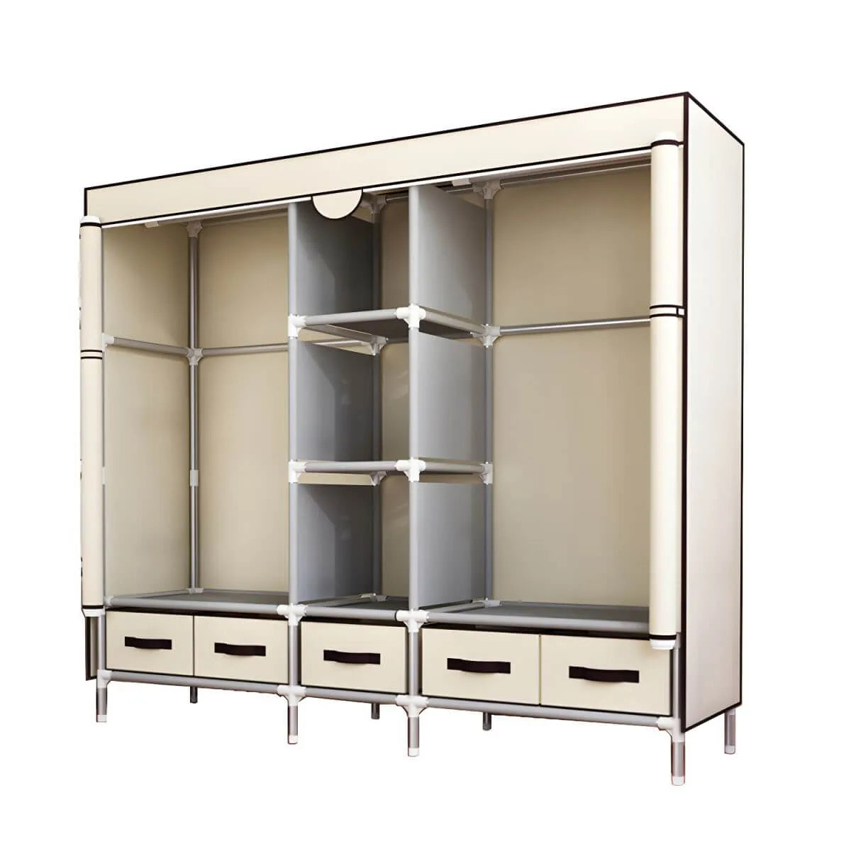 Minimalist Steel Wardrobe Armoire With Drawers and Raised Legs