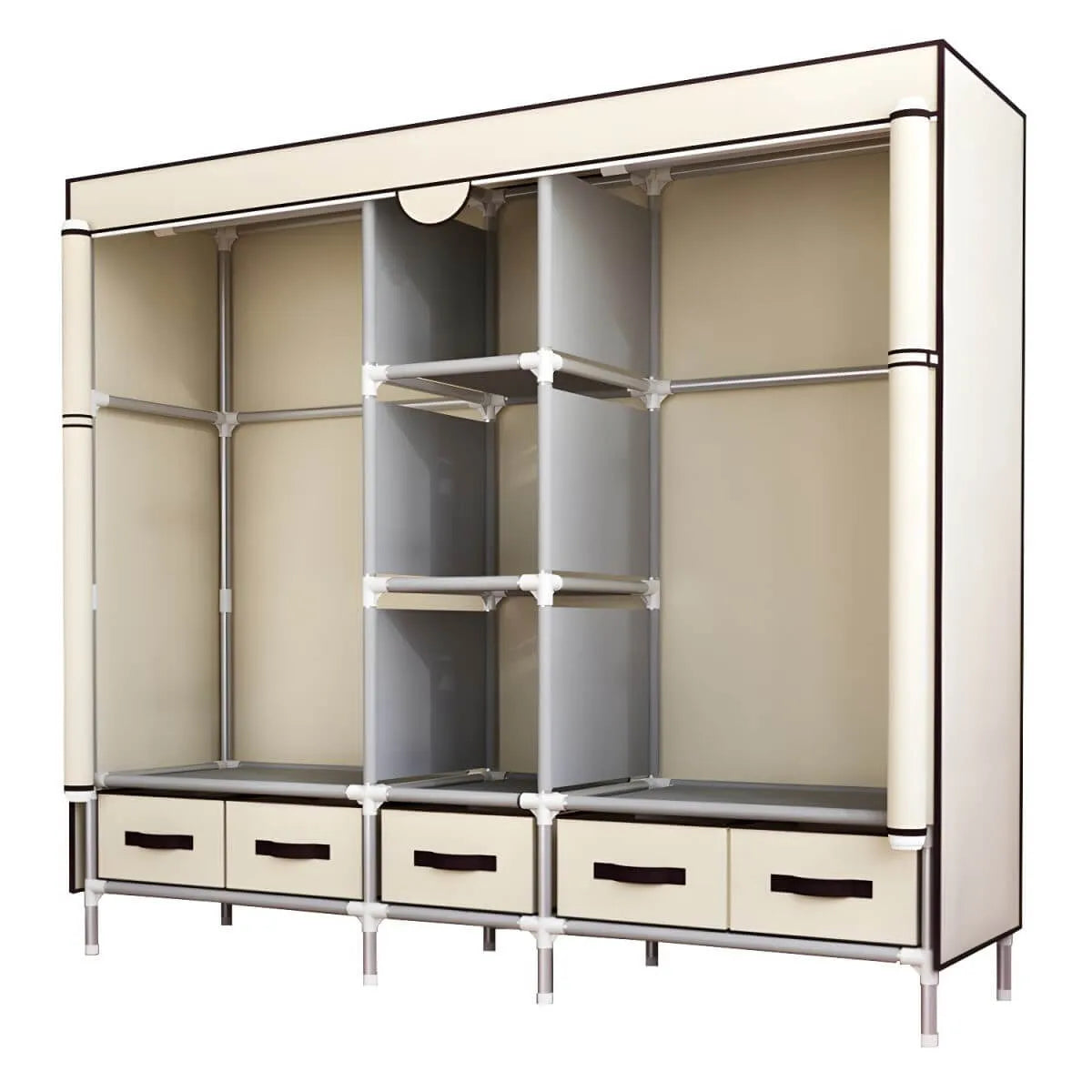 Minimalist Steel Wardrobe Armoire With Drawers and Raised Legs