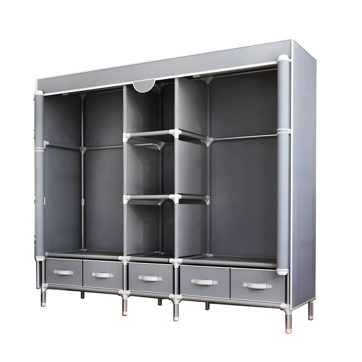 Minimalist Steel Wardrobe Armoire With Drawers and Raised Legs