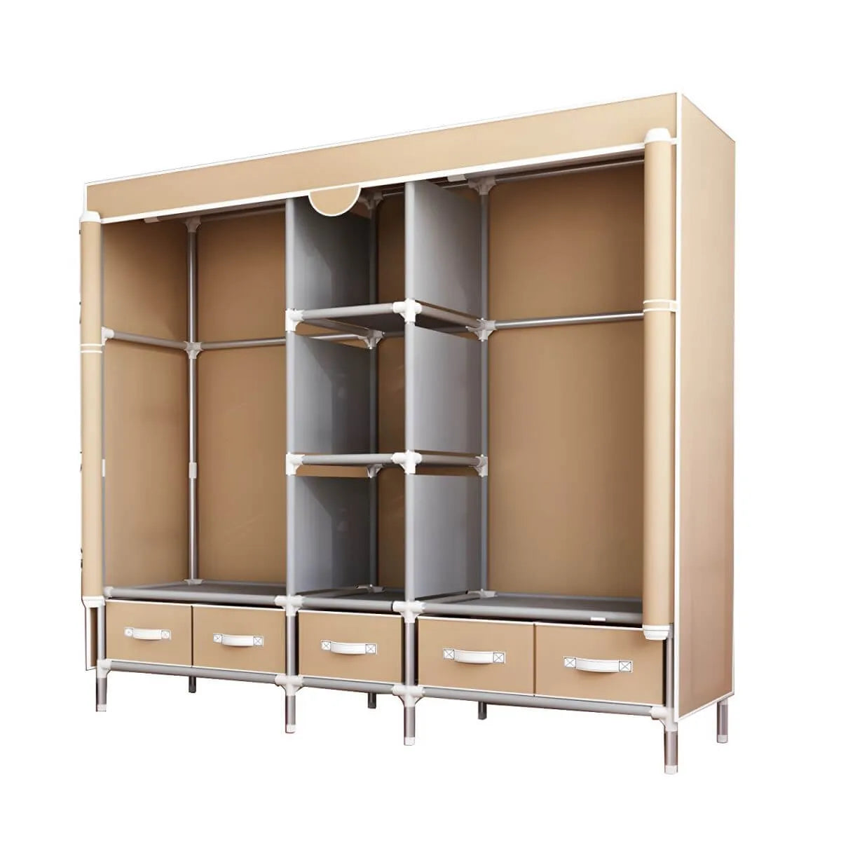 Minimalist Steel Wardrobe Armoire With Drawers and Raised Legs