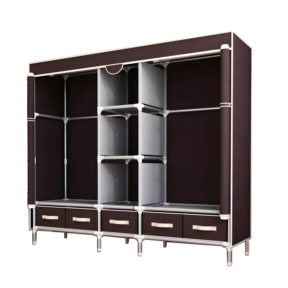 Minimalist Steel Wardrobe Armoire With Drawers and Raised Legs