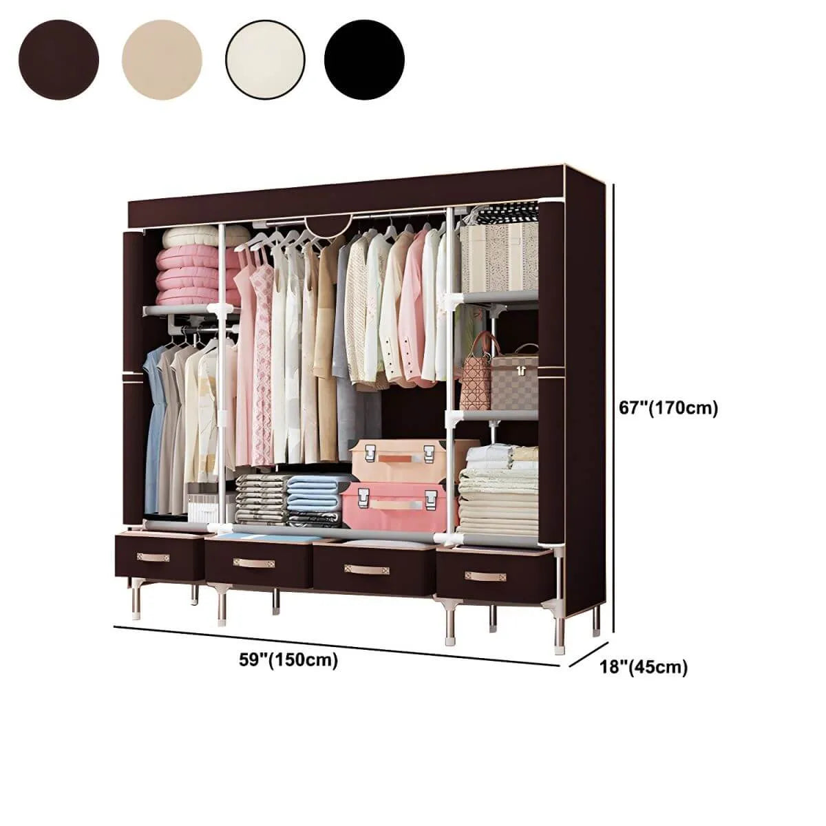 Minimalist Steel Wardrobe Armoire With Drawers and Raised Legs Dimensions