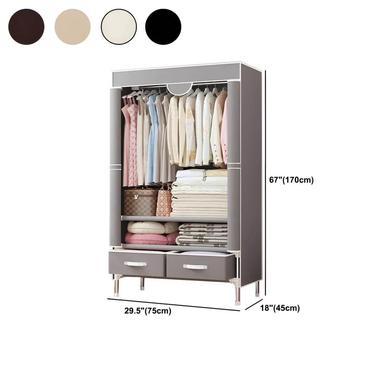 Minimalist Steel Wardrobe Armoire With Drawers and Raised Legs Dimensions