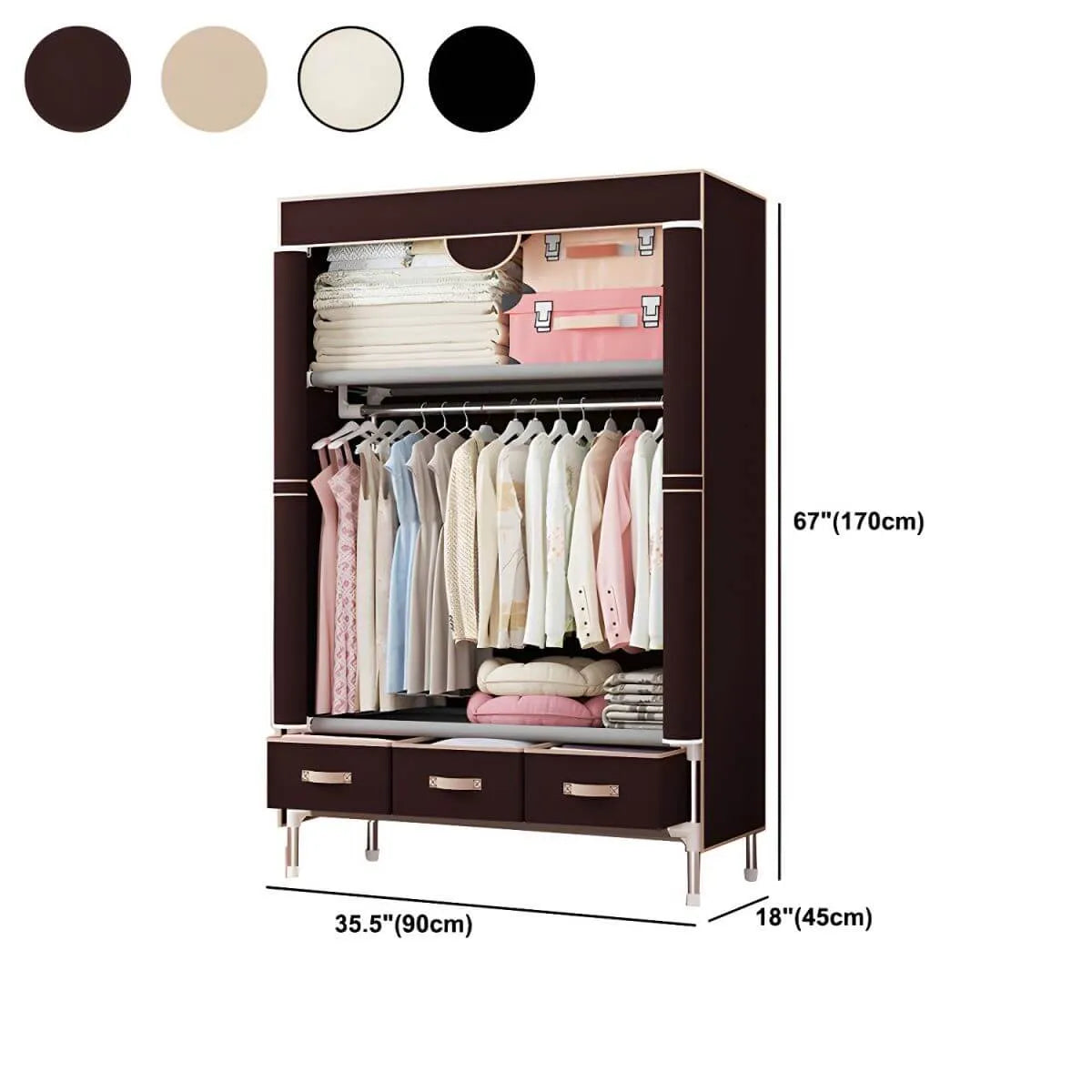 Minimalist Steel Wardrobe Armoire With Drawers and Raised Legs Dimensions