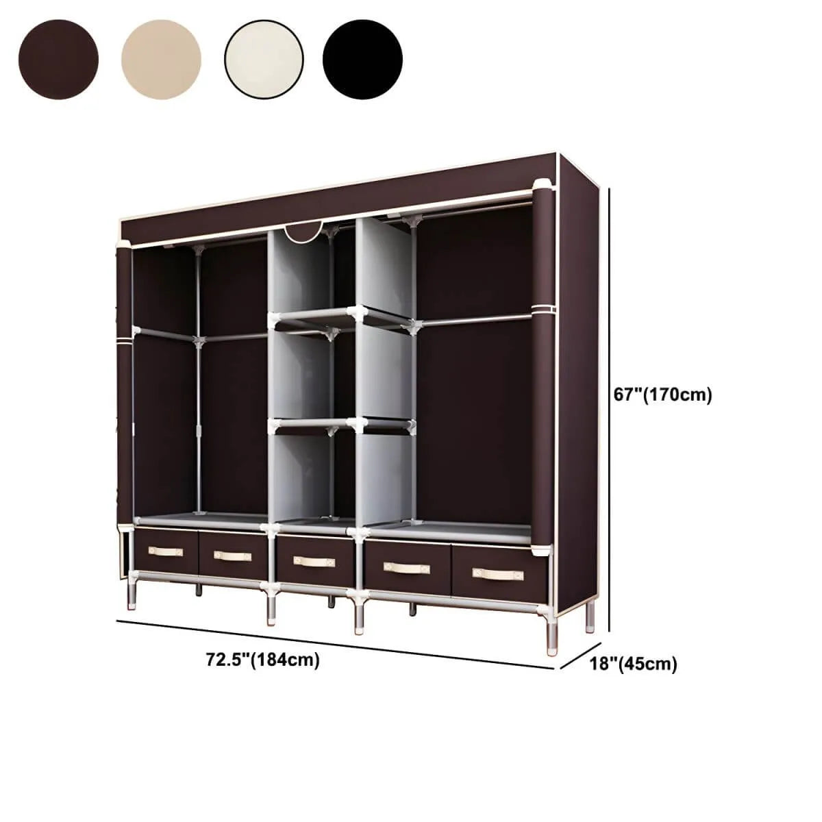 Minimalist Steel Wardrobe Armoire With Drawers and Raised Legs Dimensions