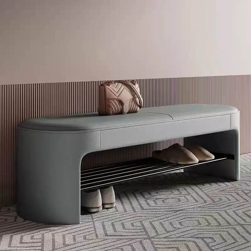 Minimalist Upholstered Bench in Soft-Tone Faux Leather