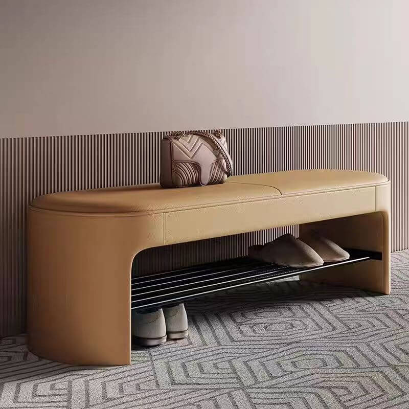 Minimalist Upholstered Bench in Soft-Tone Faux Leather