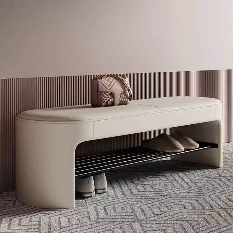 Minimalist Upholstered Bench in Soft-Tone Faux Leather