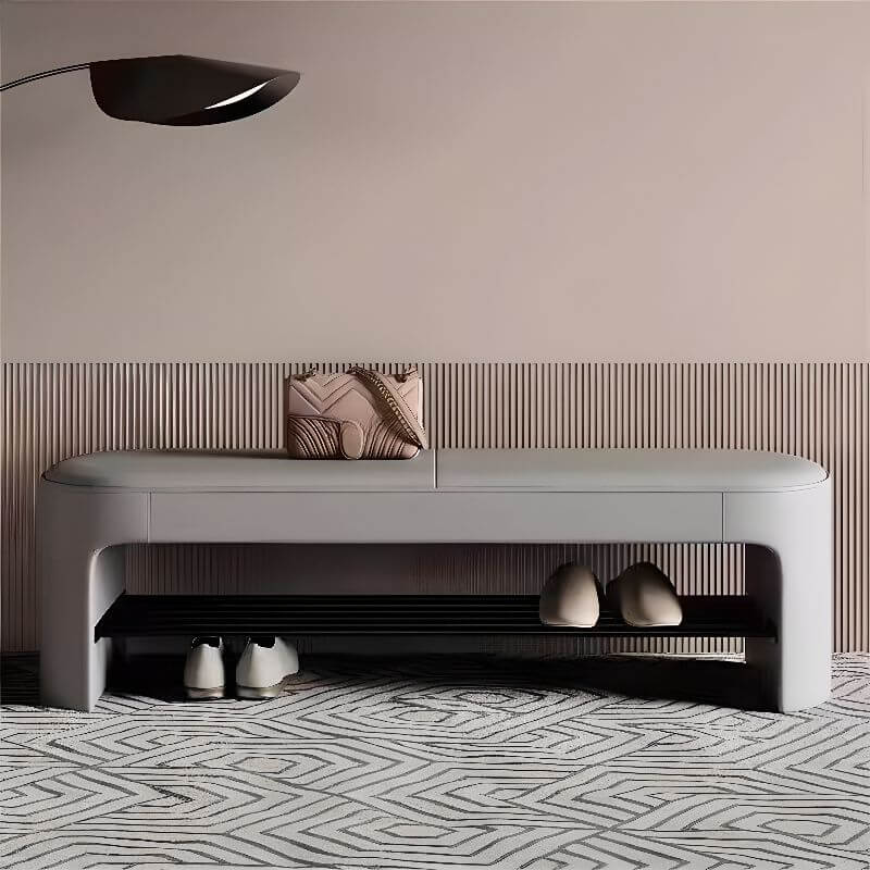 Minimalist Upholstered Bench in Soft-Tone Faux Leather