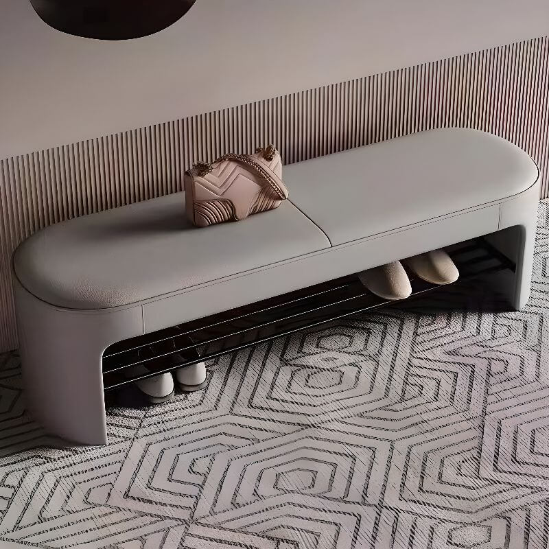 Minimalist Upholstered Bench in Soft-Tone Faux Leather Main Product Image