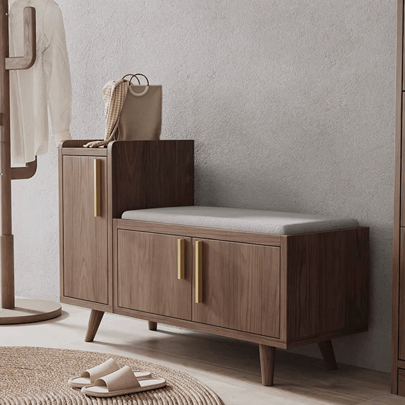 Minimalist Upholstered Shoe Bench - Walnut/Natural Main Product Image Image principale du produit