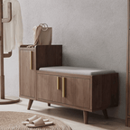 Minimalist Upholstered Shoe Bench - Walnut/Natural Main Product Image