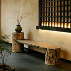 Minimalist Wabi-Sabi Entryway Bench in Solid Timber with Integrated Side Table Stump