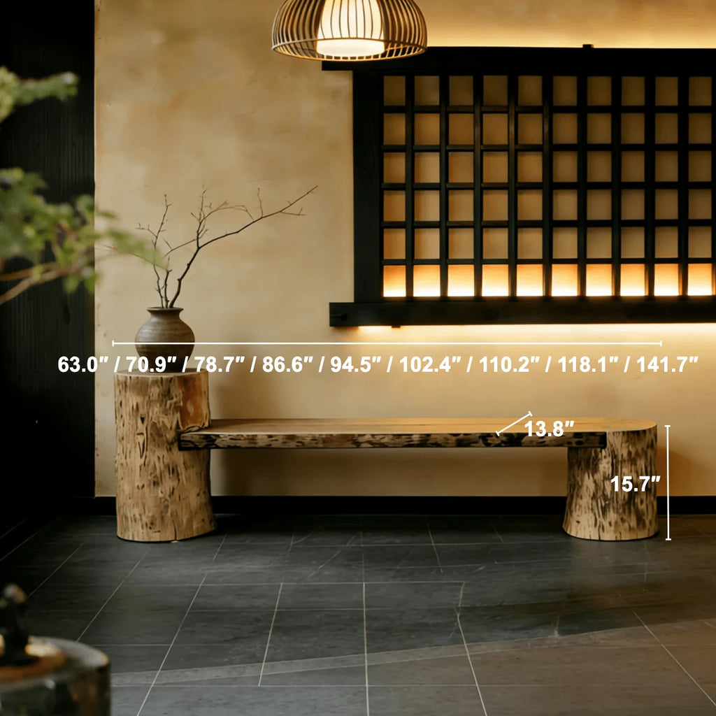 Minimalist Wabi-Sabi Entryway Bench in Solid Timber with Integrated Side Table Stump Dimensions