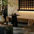 Minimalist Wabi-Sabi Entryway Bench in Solid Timber with Integrated Side Table Stump
