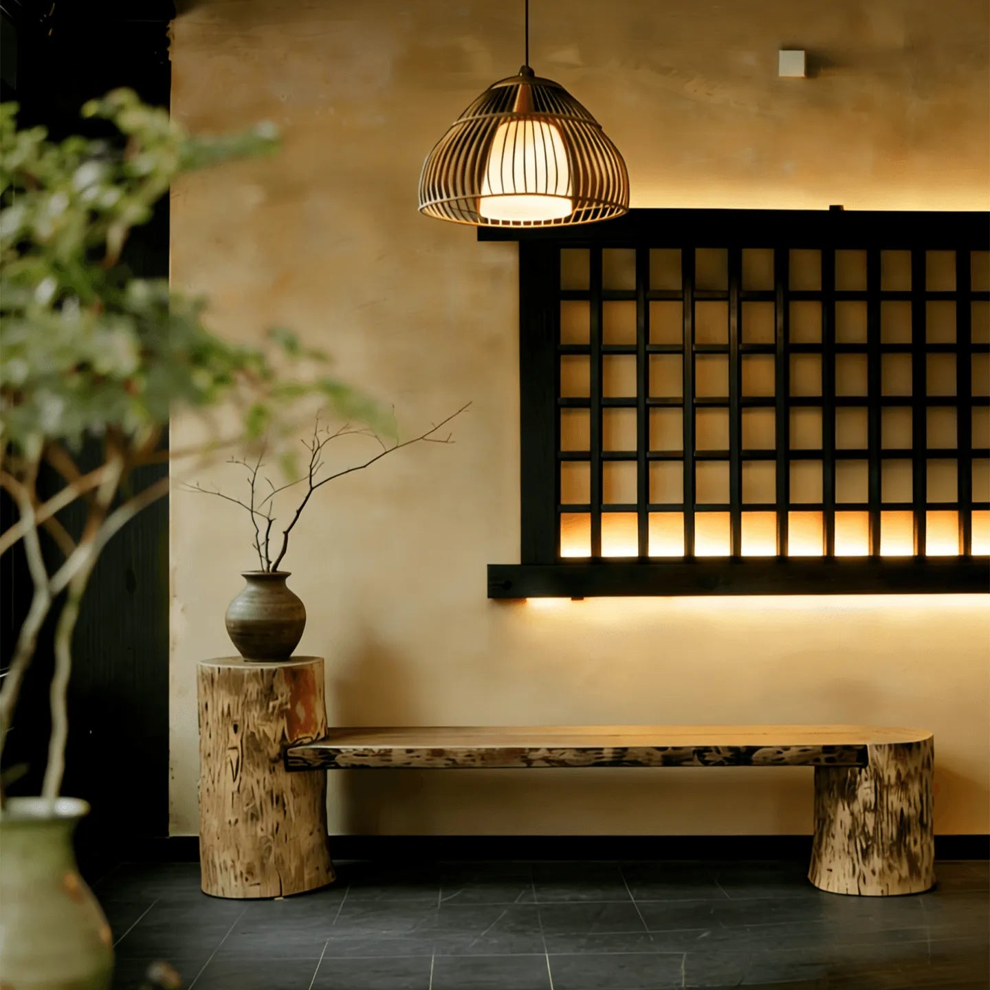 Minimalist Wabi-Sabi Entryway Bench in Solid Timber with Integrated Side Table Stump Secondary image