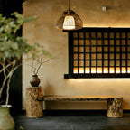 Minimalist Wabi-Sabi Entryway Bench in Solid Timber with Integrated Side Table Stump