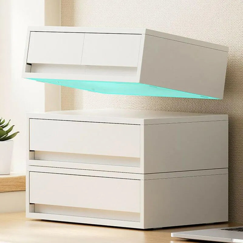Minimalist White Desktop File Cabinet With Drawers and Top Storage