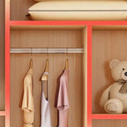 Minimalist Wood Grain Wardrobe Armoire With Rod and Soft-Close Doors