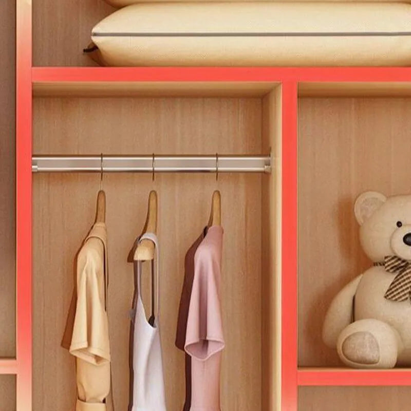 Minimalist Wood Grain Wardrobe Armoire With Rod and Soft-Close Doors