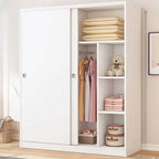 Minimalist Wood Grain Wardrobe Armoire With Rod and Soft-Close Doors