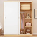 Minimalist Wood Grain Wardrobe Armoire With Rod and Soft-Close Doors
