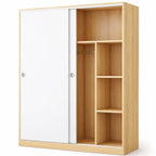 Minimalist Wood Grain Wardrobe Armoire With Rod and Soft-Close Doors