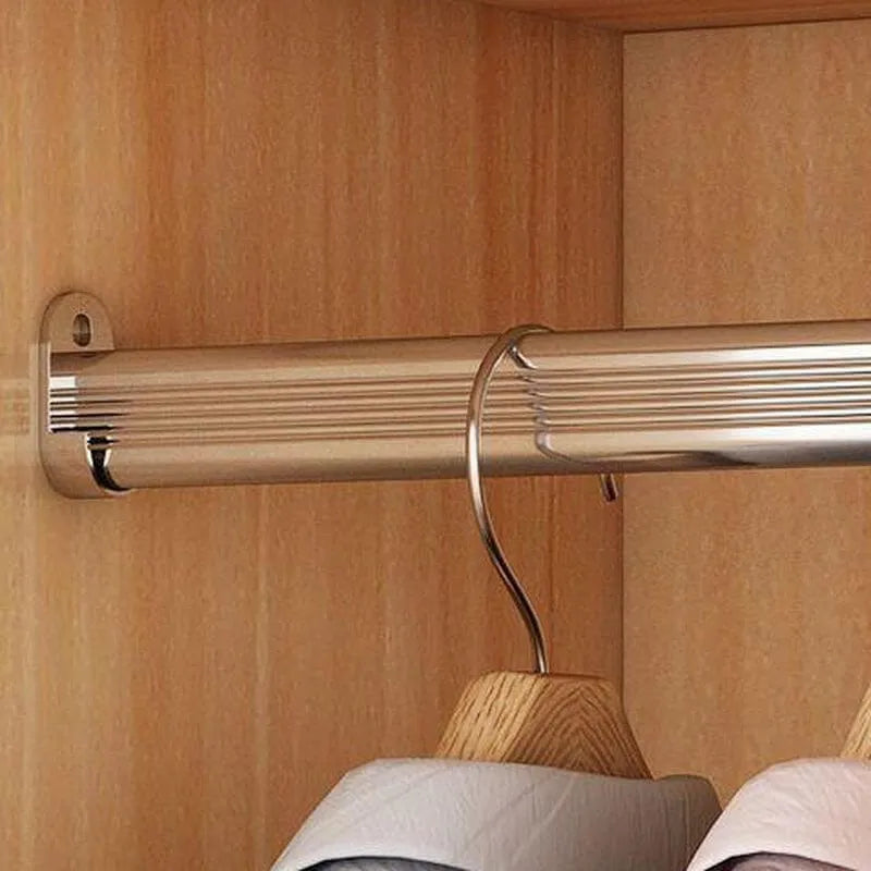Minimalist Wood Grain Wardrobe Armoire With Rod and Soft-Close Doors