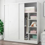Minimalist Wood Grain Wardrobe Armoire With Rod and Soft-Close Doors