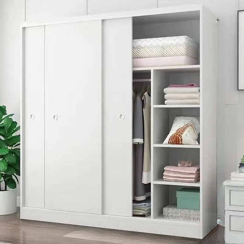 Minimalist Wood Grain Wardrobe Armoire With Rod and Soft-Close Doors