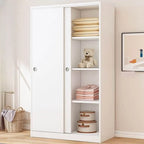 Minimalist Wood Grain Wardrobe Armoire With Rod and Soft-Close Doors