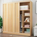 Minimalist Wood Grain Wardrobe Armoire With Rod and Soft-Close Doors