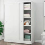 Minimalist Wood Grain Wardrobe Armoire With Rod and Soft-Close Doors