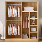 Minimalist Wood Grain Wardrobe Armoire With Rod and Soft-Close Doors