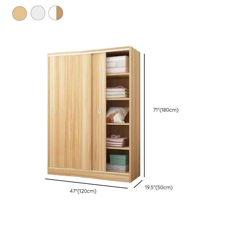 Minimalist Wood Grain Wardrobe Armoire With Rod and Soft-Close Doors Dimensions