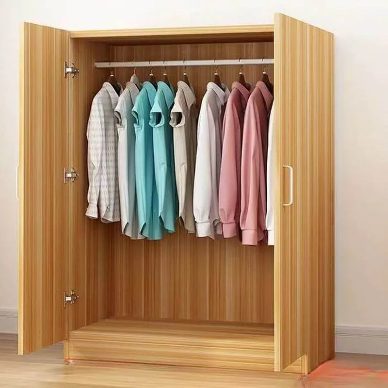 Minimalist Wood Grain Wardrobe Armoire With Rod and Soft-Close Doors Main Product Image