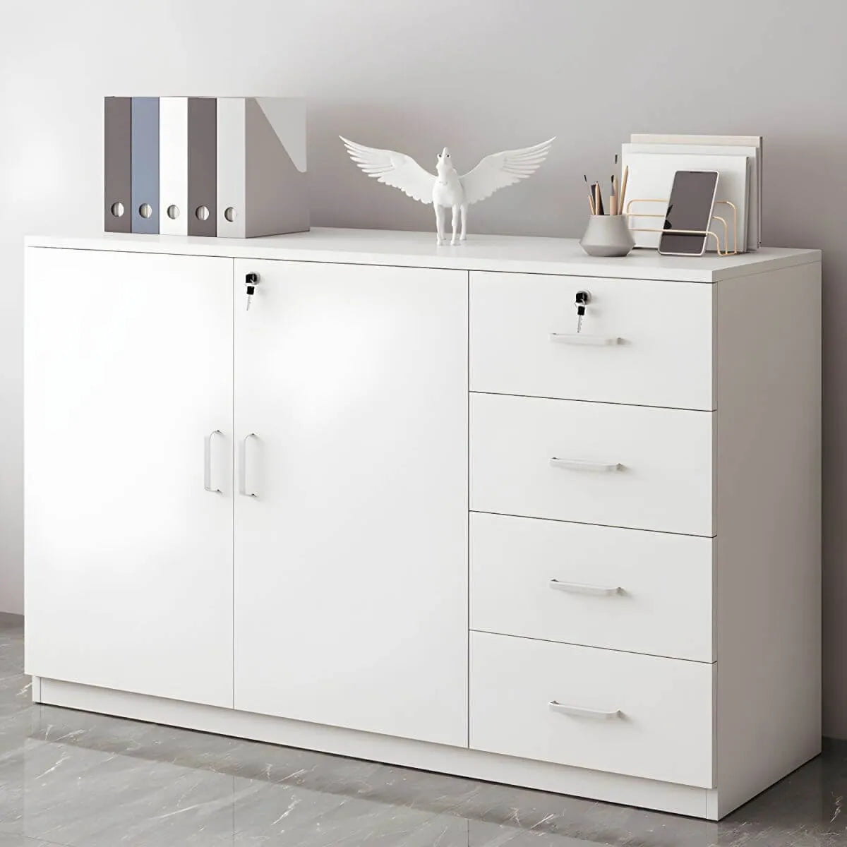 Minimalist Wood Lateral File Cabinet With Locking Storage