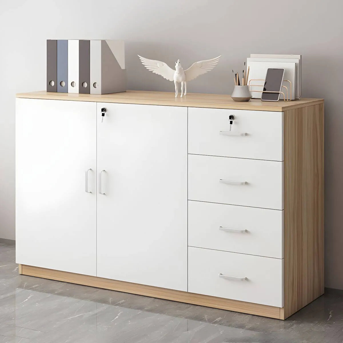 Minimalist Wood Lateral File Cabinet With Locking Storage