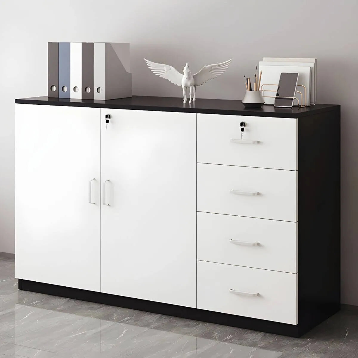 Minimalist Wood Lateral File Cabinet With Locking Storage