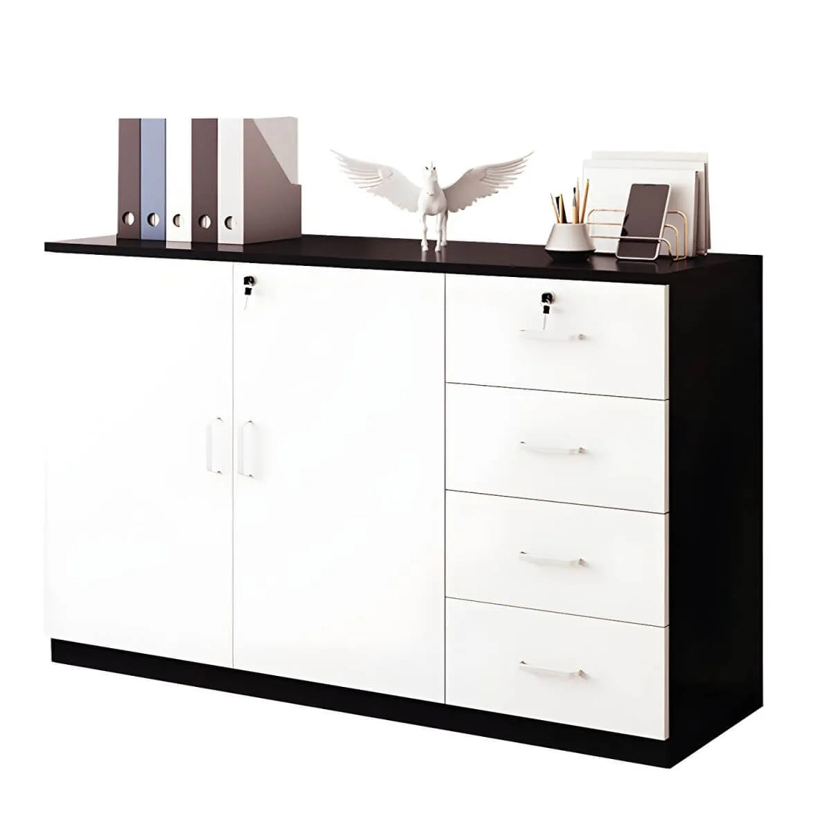 Minimalist Wood Lateral File Cabinet With Locking Storage