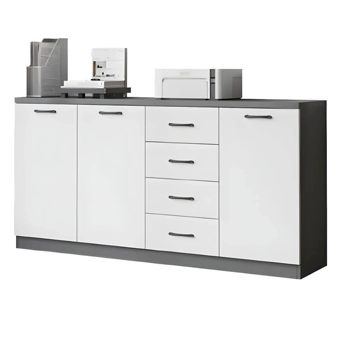 Minimalist Wood Lateral File Cabinet With Shelves And Drawers