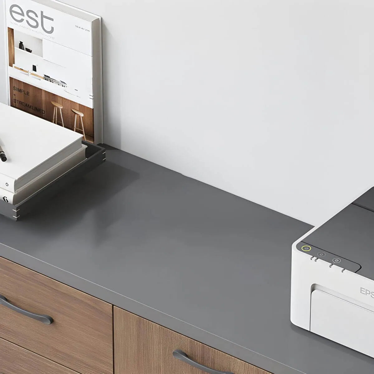 Minimalist Wood Lateral File Cabinet With Shelves And Drawers