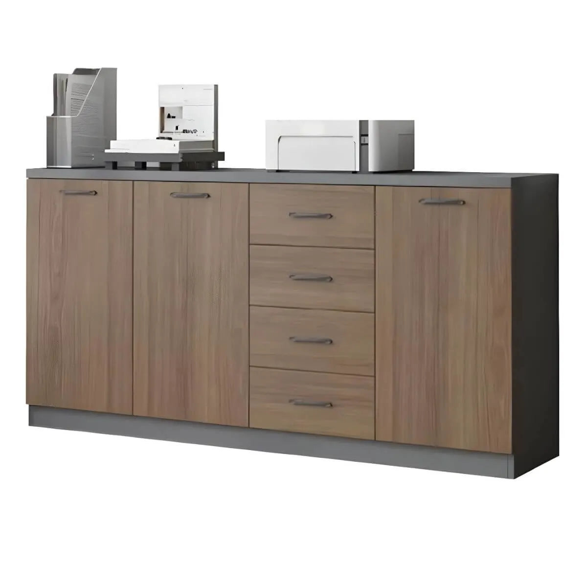 Minimalist Wood Lateral File Cabinet With Shelves And Drawers