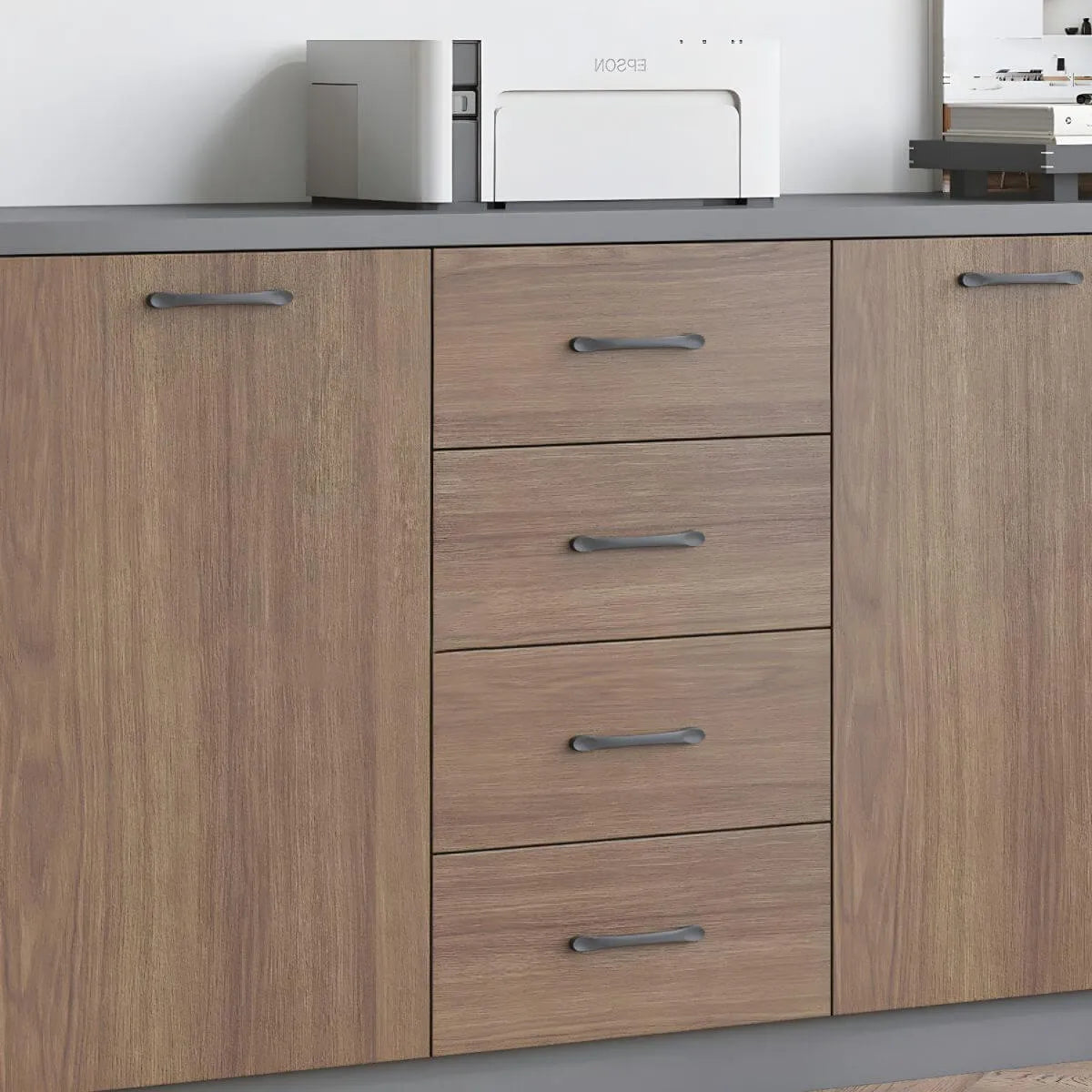 Minimalist Wood Lateral File Cabinet With Shelves And Drawers