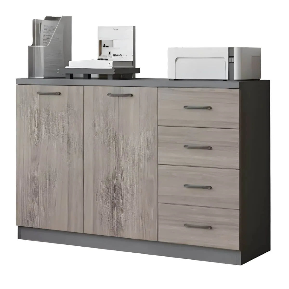 Minimalist Wood Lateral File Cabinet With Shelves And Drawers