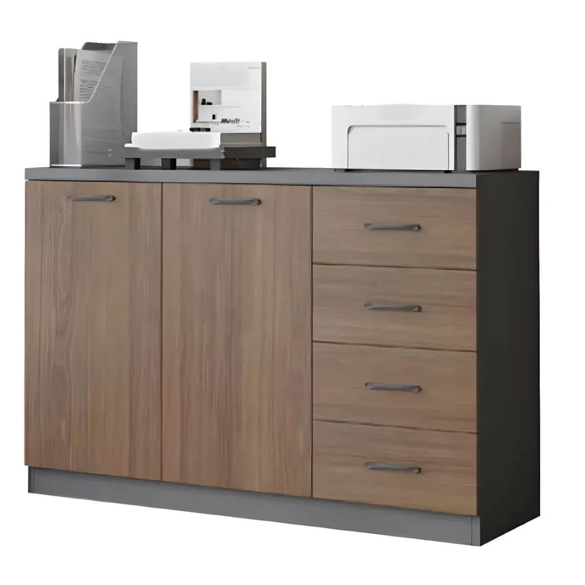 Minimalist Wood Lateral File Cabinet With Shelves And Drawers