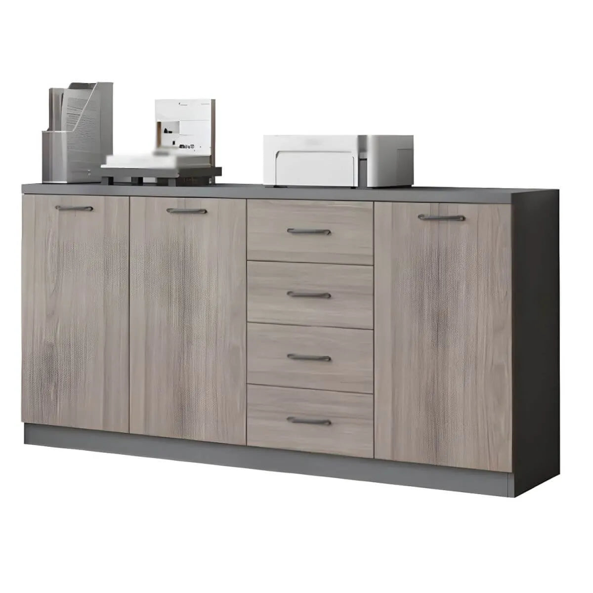 Minimalist Wood Lateral File Cabinet With Shelves And Drawers