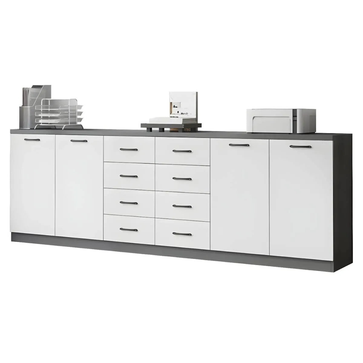 Minimalist Wood Lateral File Cabinet With Shelves And Drawers
