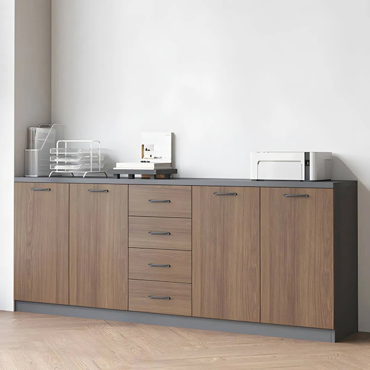 Minimalist Wood Lateral File Cabinet With Shelves And Drawers Secondary image