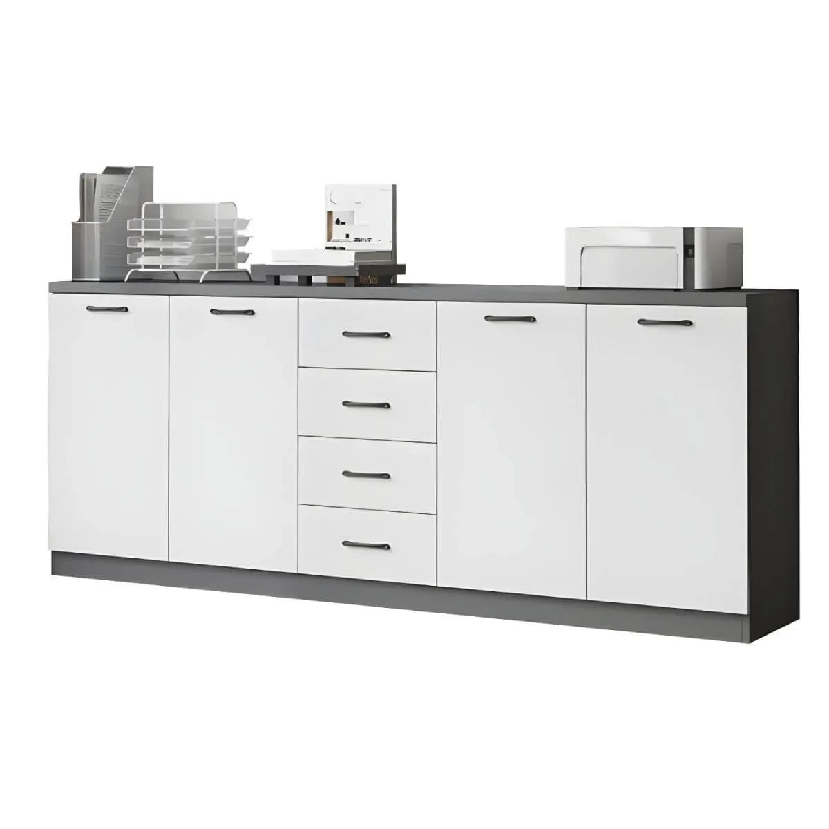 Minimalist Wood Lateral File Cabinet With Shelves And Drawers